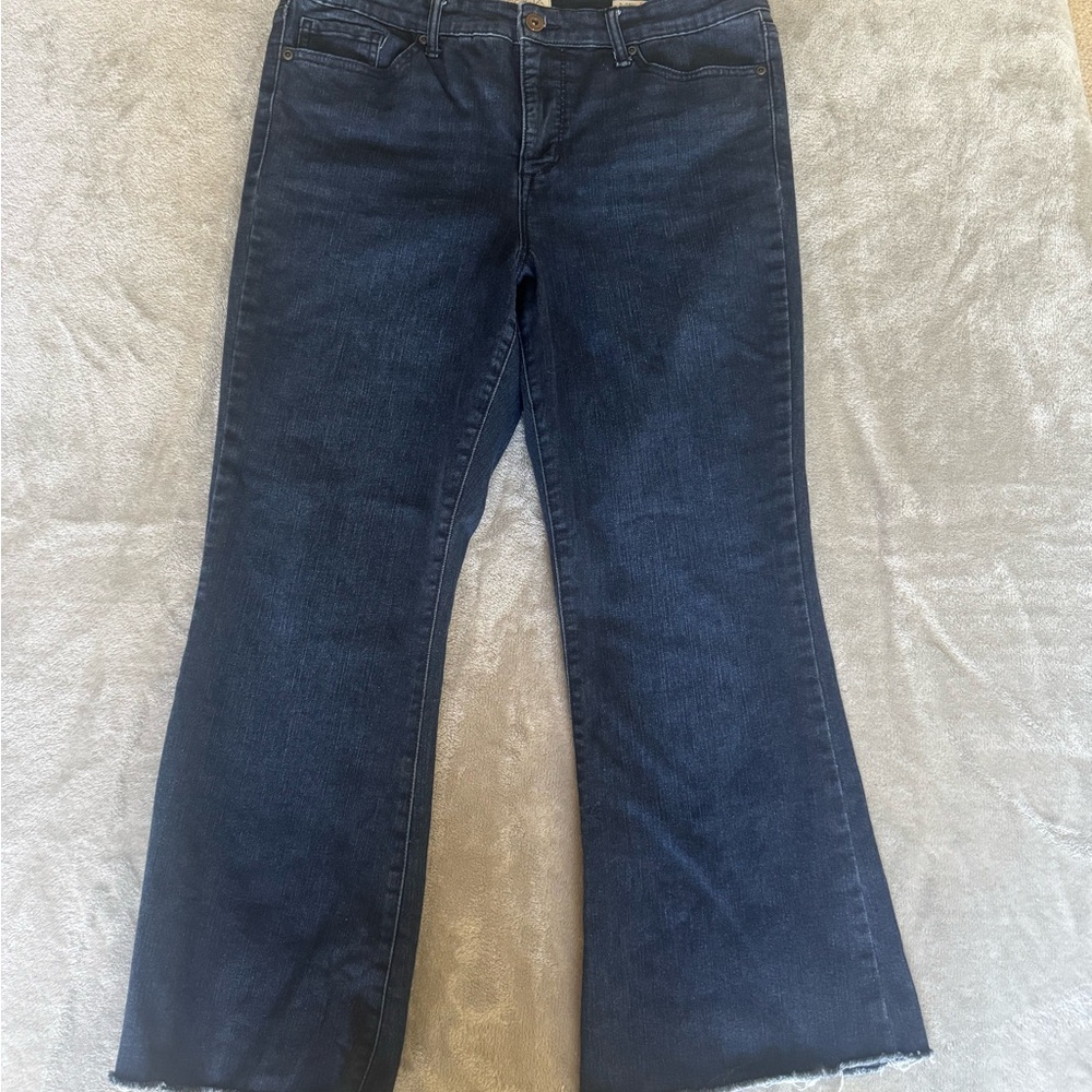 Sofia by Sofia Vergara 12 Melissa Blue Flare Dk Wash Womens Jeans distressed hem
